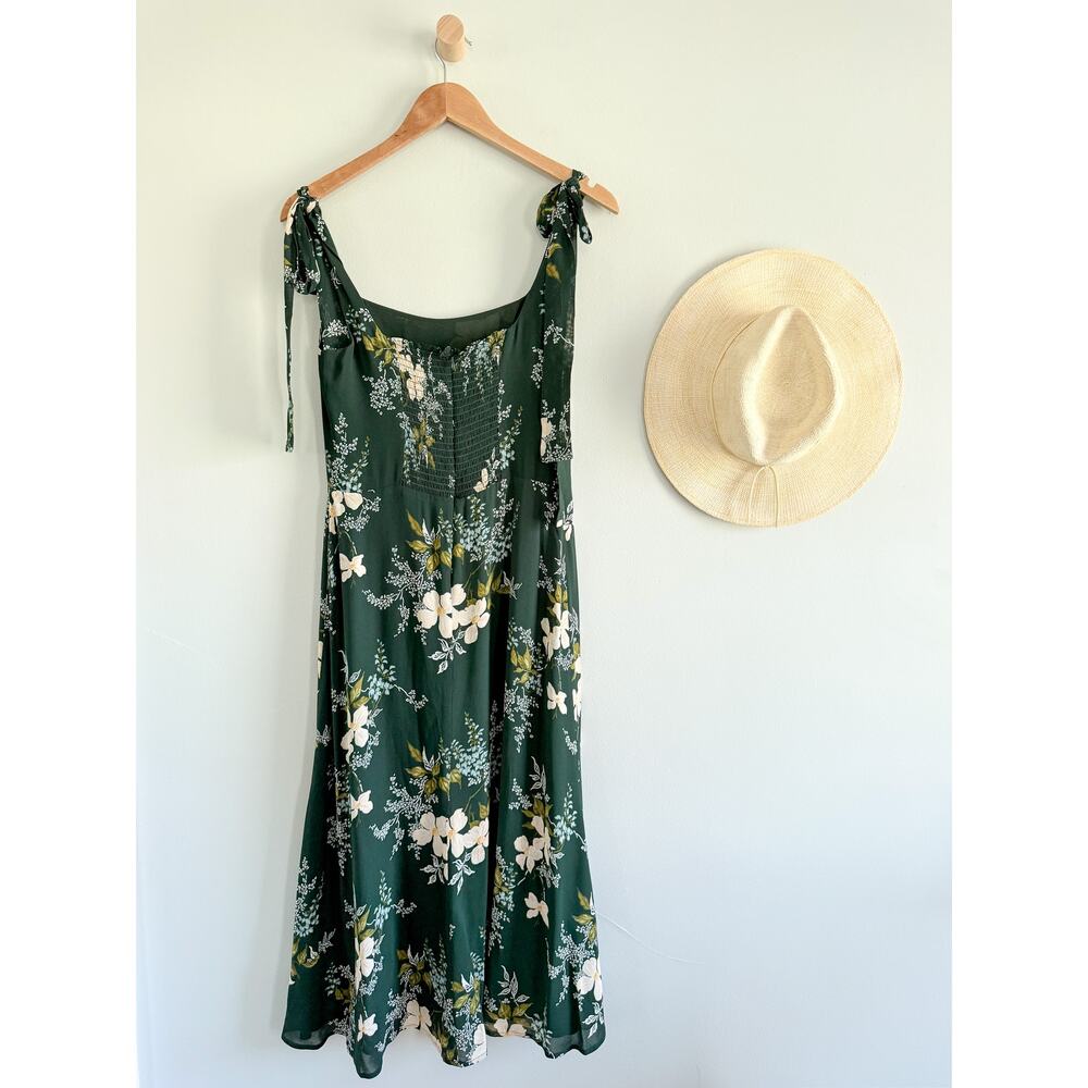 Reformation | Twilight Dress Portia Green Floral Tie Strap Midi | Sz 8 - Picture 6 of 10